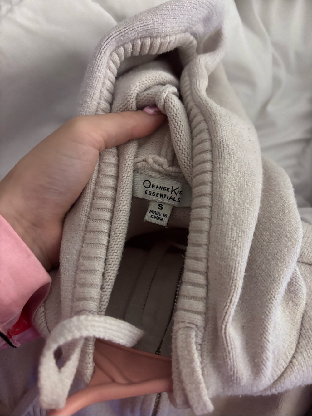 Women’s Cream Zip-Up Sweater Hoodie - Small